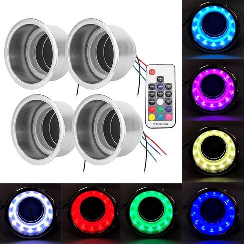 4Pcs Stainless Steel Cup Holders for Boat, Car RGB LED Drink Cup Holder with Remote Control for Marine RV Truck in Saudi Arabia