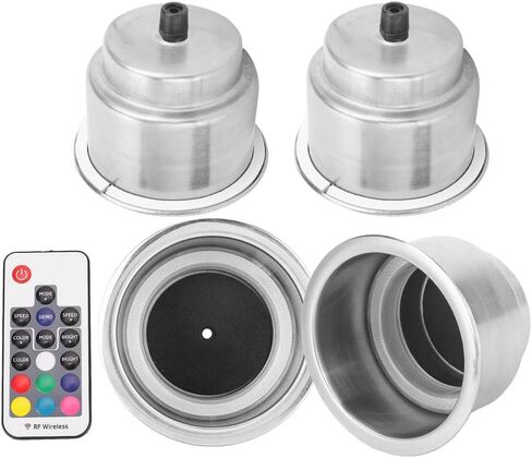 4Pcs Stainless Steel Cup Holders for Boat, Car RGB LED Drink Cup Holder with Remote Control for Marine RV Truck in Saudi Arabia