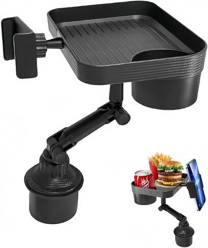 صينية حامل أكواب السيارة، صينية طعام سيارة قابلة للفصل 3 في 1 مقاس 10 بوصات مع حامل هاتف دوار 360 درجة، محول موسع لحامل الأكواب يناسب قارورة يتي المائية 16-46 أونصة، أساسيات السيارة لرحلة الطريق in Kuwait