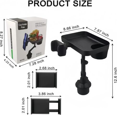 صينية حامل أكواب السيارة، صينية طعام سيارة قابلة للفصل 3 في 1 مقاس 10 بوصات مع حامل هاتف دوار 360 درجة، محول موسع لحامل الأكواب يناسب قارورة يتي المائية 16-46 أونصة، أساسيات السيارة لرحلة الطريق in Kuwait
