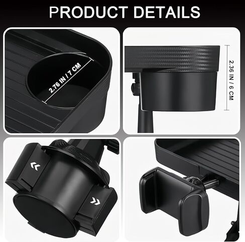 صينية حامل أكواب السيارة، صينية طعام سيارة قابلة للفصل 3 في 1 مقاس 10 بوصات مع حامل هاتف دوار 360 درجة، محول موسع لحامل الأكواب يناسب قارورة يتي المائية 16-46 أونصة، أساسيات السيارة لرحلة الطريق in Kuwait