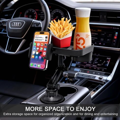 صينية حامل أكواب السيارة، صينية طعام سيارة قابلة للفصل 3 في 1 مقاس 10 بوصات مع حامل هاتف دوار 360 درجة، محول موسع لحامل الأكواب يناسب قارورة يتي المائية 16-46 أونصة، أساسيات السيارة لرحلة الطريق in Kuwait