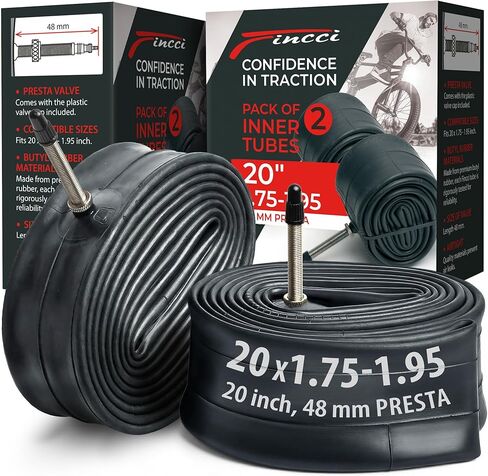 Fincci Pair 20 x 1.75 1.95 2.0 2.1 2.125 Inch 48mm Presta Valve Inner Tube for BMX Mountain MTB Kids Childs Bicycle Bike (Pair) in Kuwait