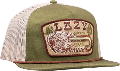 قبعة Lazy J Ranch Olive & White Brewster Classic Rope Trucker - قبعات ريفية للجنسين قابلة للتعديل in Kuwait