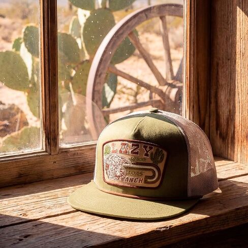 قبعة Lazy J Ranch Olive & White Brewster Classic Rope Trucker - قبعات ريفية للجنسين قابلة للتعديل in Kuwait