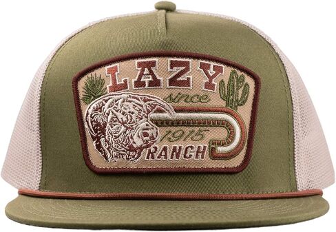 قبعة Lazy J Ranch Olive & White Brewster Classic Rope Trucker - قبعات ريفية للجنسين قابلة للتعديل in Kuwait