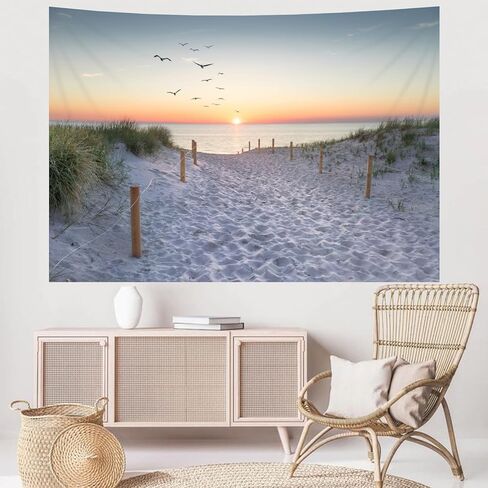 TUGCAY Ocean Beach Tapestry Sunset Seabird Seaside with Grass Wall Hanging Tapestries Nature Landscape Tapestry for Bedroom Living Room Dorm Decor, 90x70 Inches in Kuwait