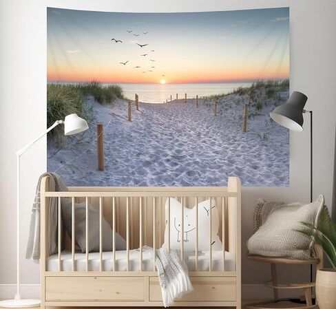 TUGCAY Ocean Beach Tapestry Sunset Seabird Seaside with Grass Wall Hanging Tapestries Nature Landscape Tapestry for Bedroom Living Room Dorm Decor, 90x70 Inches in Kuwait