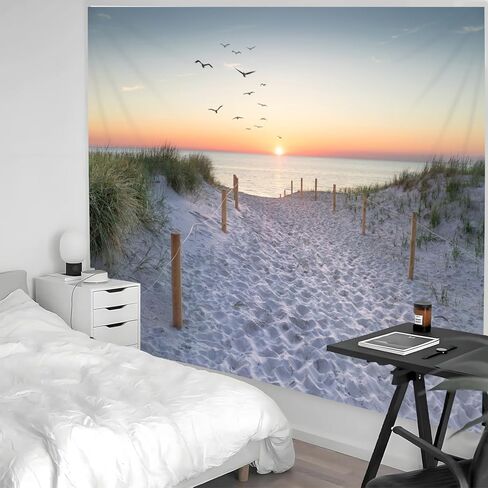 TUGCAY Ocean Beach Tapestry Sunset Seabird Seaside with Grass Wall Hanging Tapestries Nature Landscape Tapestry for Bedroom Living Room Dorm Decor, 90x70 Inches in Kuwait