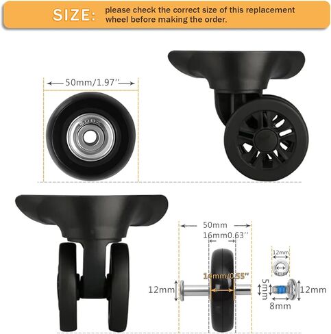 عجلات بديلة لحقيبة الأمتعة بقطر 1.97 بوصة و8 قطع بسمك 0.55 بوصة مع محامل كروية مقاومة للاهتراء، أدوات إصلاح العجلات المطاطية الدوارة لحقائب الأمتعة وحقيبة العربة in Kuwait