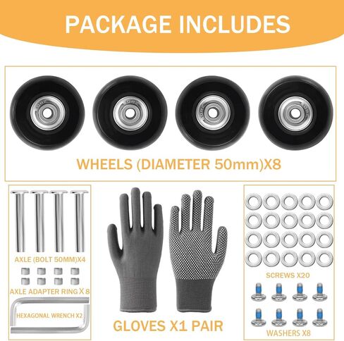 عجلات بديلة لحقيبة الأمتعة بقطر 1.97 بوصة و8 قطع بسمك 0.55 بوصة مع محامل كروية مقاومة للاهتراء، أدوات إصلاح العجلات المطاطية الدوارة لحقائب الأمتعة وحقيبة العربة in Kuwait