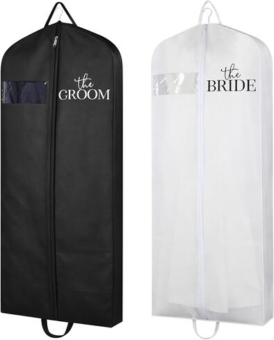 2 Pcs 71" Wedding Dress Garment Bags Black White Suit Bag for Hanging Long Wedding Dress Cover Waterproof Clothes Protector(Groom Bride) in Saudi Arabia