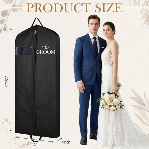 2 Pcs 71" Wedding Dress Garment Bags Black White Suit Bag for Hanging Long Wedding Dress Cover Waterproof Clothes Protector(Groom Bride) in Saudi Arabia