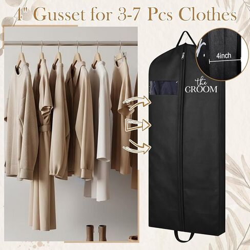 2 Pcs 71" Wedding Dress Garment Bags Black White Suit Bag for Hanging Long Wedding Dress Cover Waterproof Clothes Protector(Groom Bride) in Saudi Arabia