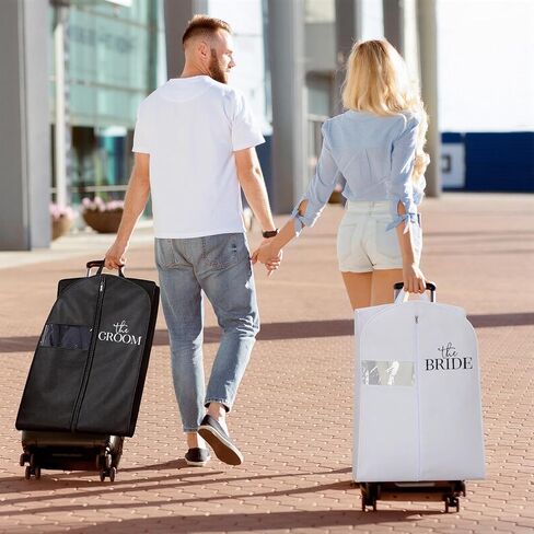 2 Pcs 71" Wedding Dress Garment Bags Black White Suit Bag for Hanging Long Wedding Dress Cover Waterproof Clothes Protector(Groom Bride) in Saudi Arabia