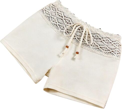 Verdusa Women's Hollow Out Knit Micro Shorts Boho Crochet Beaded Drawstring Mini Shorts in Saudi Arabia