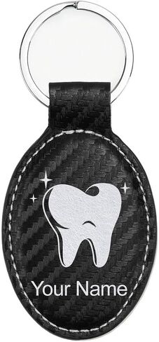 LaserGram Oval Keychain, Tooth, Personalized Engraving Included in Saudi Arabia