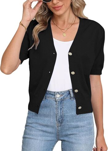 COSSEN Women's Open Front Cardigans Button Down Short Sleeve Summer Trendy Lightweight Crochet Knit Sweaters in Saudi Arabia