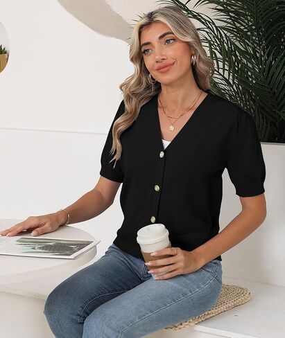 COSSEN Women's Open Front Cardigans Button Down Short Sleeve Summer Trendy Lightweight Crochet Knit Sweaters in Saudi Arabia