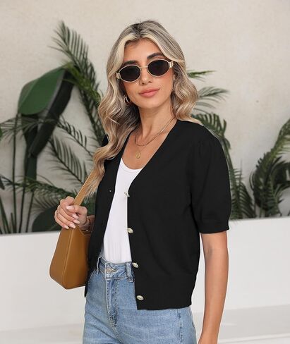 COSSEN Women's Open Front Cardigans Button Down Short Sleeve Summer Trendy Lightweight Crochet Knit Sweaters in Saudi Arabia