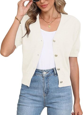 COSSEN Women's Open Front Cardigans Button Down Short Sleeve Summer Trendy Lightweight Crochet Knit Sweaters in Saudi Arabia