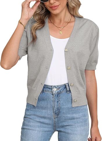 COSSEN Women's Open Front Cardigans Button Down Short Sleeve Summer Trendy Lightweight Crochet Knit Sweaters in Saudi Arabia