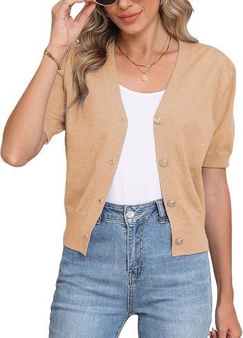 COSSEN Women's Open Front Cardigans Button Down Short Sleeve Summer Trendy Lightweight Crochet Knit Sweaters in Saudi Arabia