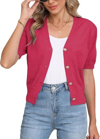COSSEN Women's Open Front Cardigans Button Down Short Sleeve Summer Trendy Lightweight Crochet Knit Sweaters in Saudi Arabia