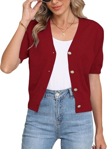 COSSEN Women's Open Front Cardigans Button Down Short Sleeve Summer Trendy Lightweight Crochet Knit Sweaters in Saudi Arabia
