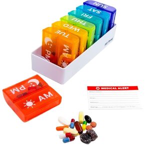 6 Times a Day, 7 Day Large Weekly Pill Organizer with Holder Tray, Vitamin, Medicine Box, Multicolor (6X a Day - 1 Pack) in Kuwait