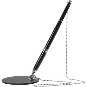 Ballpoint Pen with Chain 0.5mm Black Ink Desktop Signature Pen Silver Accessories Wear-resistant for Office Counter Use in Kuwait