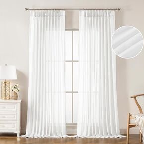 WEST LAKE Cream Pinch Pleat Sheer Window Curtains 90 Inches Long,Egret Ivory Soft Farmhouse Drapes for Bedroom Living Room Sliding Patio Door,French Pleat Back Tab Window Treatment,58" Wx90 Lx2 in Kuwait