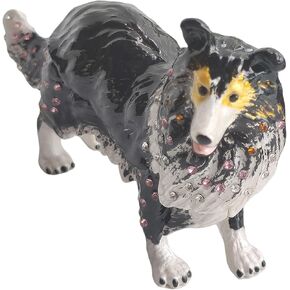 صندوق حلية للكلب مصنوع يدويًا منظم مجوهرات مطلي بالمينا صندوق كنز مزخرف للجرو ديكور للمنزل والمكتب هدية لأصدقاء العائلة باللون الأسود in Kuwait