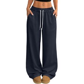 Women's Drawstring Waist Straight Wide Leg Joggers Fashion Casual Loose Baggy Workout Long Sweatpants in Kuwait