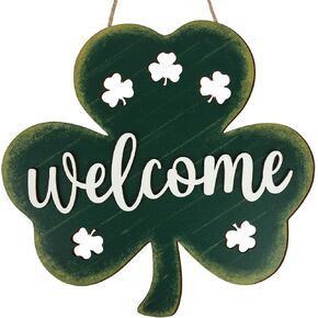 St Patricks Day Shamrock Door Sign, Wooden Vintage Happy St Patricks Day Decorations, Shamrock Door Wreath Hanger, for Porch Wall Indoor Home Decor in Kuwait