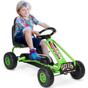عربة أطفال GLACER Kids Pedal Go Kart، عربة معدنية ذات 4 عجلات بدواسة للطرق الوعرة مع عجلة قيادة، مقعد قابل للتعديل، فرامل يد، عجلات كبيرة غير قابلة للانزلاق، سيارة متسابق خارجية على دواسة للأولاد والبنات (وردي) in Kuwait