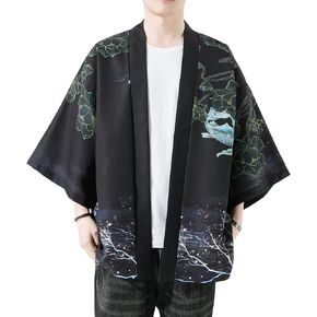 PRIJOUHE Kimono For Men Japanese Style Kimono Robe Jacket Lightweight Open Front Cardigan Seven Sleeve Yukata Coat in Kuwait