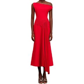 White Chic Oblique Shoulder Sleeveless Pleated Cocktail Dress for Women Maxi Elegant Design Irregular Hem Party Dress in Saudi Arabia