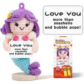 Hoedia Cute Funny Mermaid Gifts for Girlfriend, Wife, Couples, Mom, Positive Crochet Mermaid Office/Home Decor with Wooden Base, Love Gifts for Mother's Day, Easter, Anniversary, Birthday in Kuwait