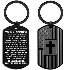 To My Nephew Birthday Gifts for Teen Boys Fathers Day Graduation Christmas, Metal Engraved Keychain in Kuwait
