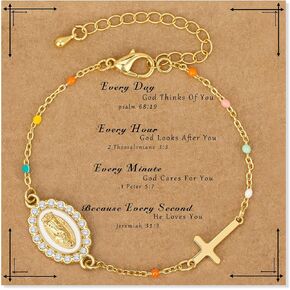 GolbalJew الكاثوليكية الوردية سوار مريم العذراء الصليب سحر أساور للنساء قابل للتعديل الخرز الملون ربط سلسلة مجوهرات الدينية المسيحية هدية in Kuwait