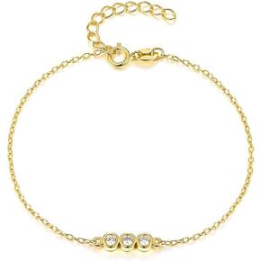 14K Gold Moissanite Bracelet with Thin Chain,Bezel Set Triple Moissanite Bracelet for Women,Delicate Jewelry Gift for Her in Saudi Arabia