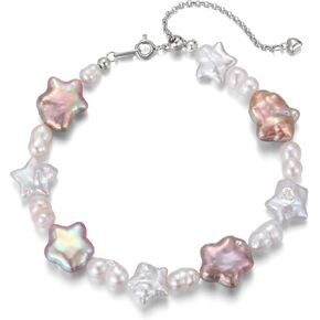 JOLI S925 Sterling Silver 4-11mm/3-8mm Baroque Pearl Bracelet with Freshwater Baroque Pearl for Women Adjustable Design Size 7/7.5 inch in Saudi Arabia