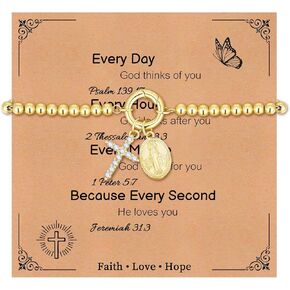 Womens Gold Beaded Cross Bracelet - 14k Gold Plated Baroque Pearl Zircon Cross Bracelets,Non Tarnish Religious Jewelry Pulseras Para Mujer,Catholic Confirmation Baptism Easter Gifts for Woman in Kuwait