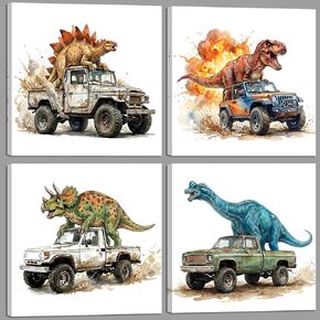 Dinosaur Bedroom Decor Wall Art Prints Gift Idea for Nursery and Kids Room Canvas Wall Art Watercolor Dinosaur Boys Room Decor Framed Wall Art 4 Pieces Canvas Art Print Gallery Wrapped Wall Art Prints in Saudi Arabia