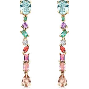 Long Crystal Dangle Earrings for Women Wedding Bridal Colorful Rhinestone Cubic Zirconia Drop Earrings for women Mom Wife in Saudi Arabia