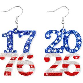 أقراط الرابع من يوليو للنساء، حلق يوم الاستقلال الوطني، إكسسوارات أقراط أكريليك للذكرى السنوية الـ 250 للولايات المتحدة الأمريكية لفكرة هدية in Kuwait