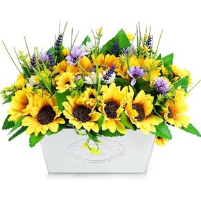 قطع مركزية لعباد الشمس مصنوعة مسبقًا للطاولات، وترتيب الزهور الاصطناعية في وعاء عباد الشمس المزيفة لديكور المنزل، وخضرة ريفية بوعاء لغرفة المطبخ وحفلات الزفاف in Kuwait