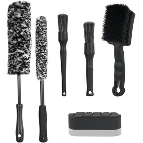 6 قطع من فرش حافة السيارة لتنظيف العجلات، مجموعة فرش تنظيف تفاصيل السيارة، فرشاة حافة ذات شعيرات خشنة مع وسادة وضع ملمع الإطارات للسيارات ذات الدفع الرباعي وعجلات الشاحنات RVs in Kuwait