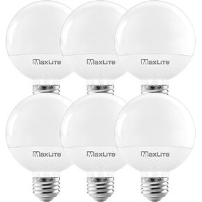 مصابيح إضاءة Maxlite G25 LED Globe، ما يعادل 40 وات، 450 لومن، لمبة إضاءة للمكياج، قابلة للتعتيم، نجمة الطاقة، مدرجة في قائمة UL، قاعدة متوسطة E26، 2700 كلفن أبيض ناعم، 6 عبوات in Kuwait